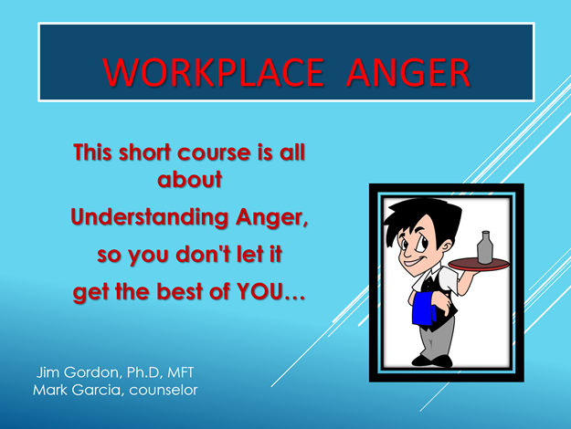 A man holding a tray with the words " workplace anger ".