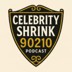 Logo of Celebrity Shrink 90210 Podcast with decorative shield design.