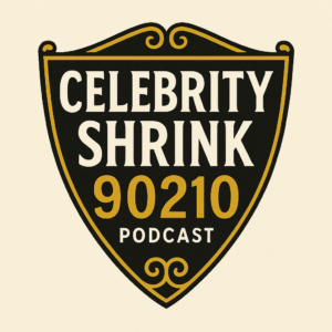 Logo for Celebrity Shrink 90210 Podcast with stylish black and gold design.
